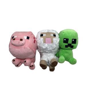 Jazwares Mojang Minecraft Pink Pig ,White Lamb , Jinx Creeper Plush Lot of 3